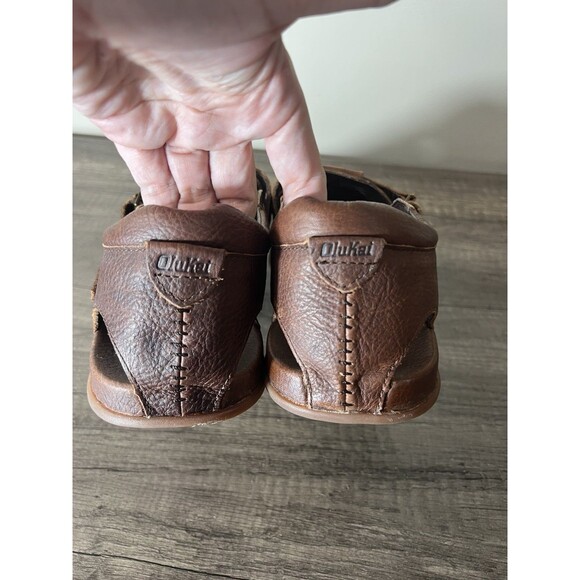 Olukai Mohalu Fisherman Brown Leather Closed-Toe Sandals Sz 12